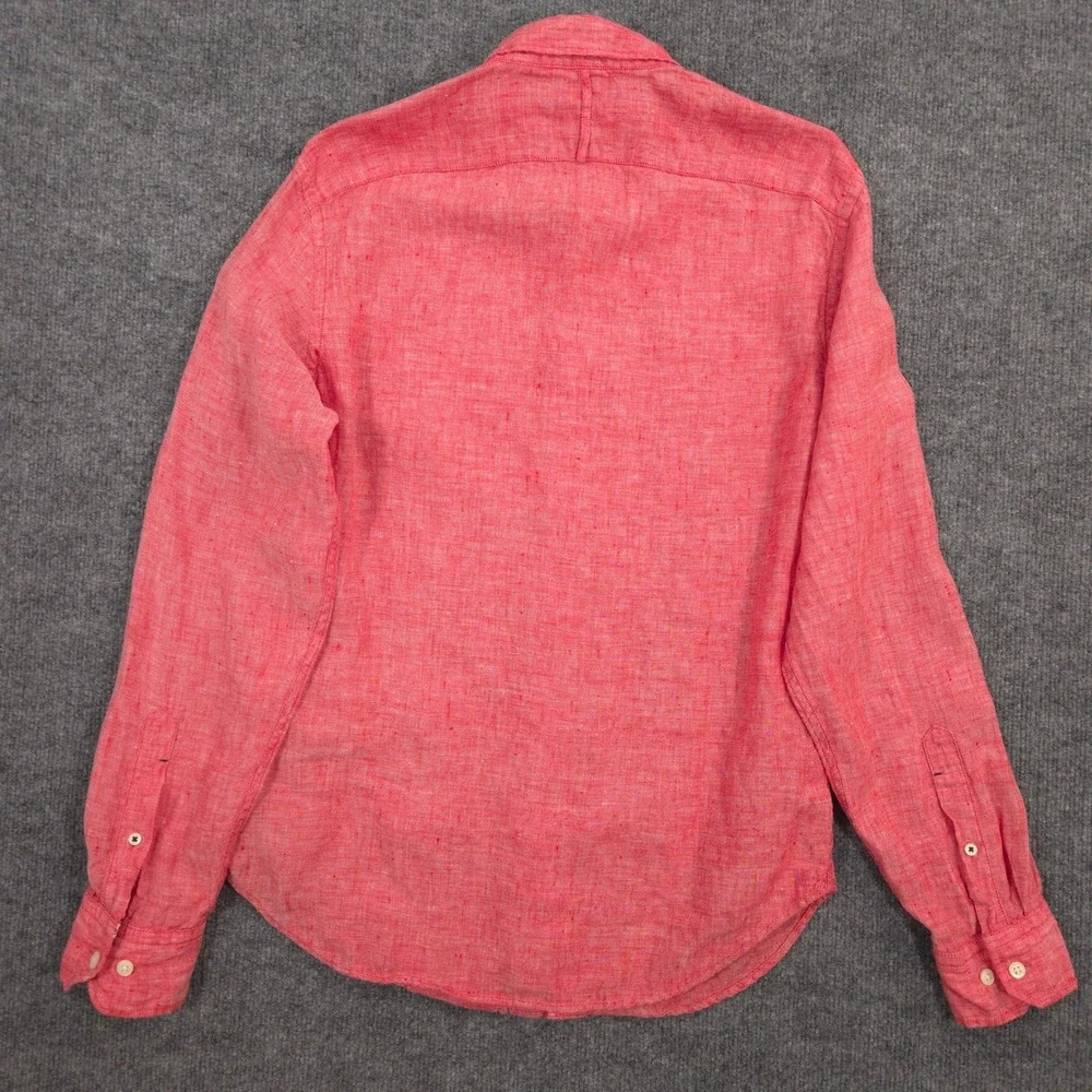 Banana Republic Linen Shirt Mens S Red White Woven Camden Fit Long Sleeve Preppy
